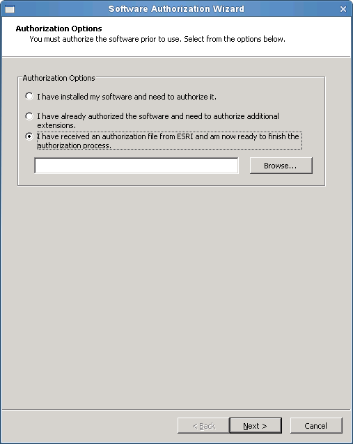 Authorization Options dialog box