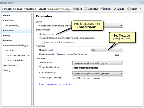 Publishing the StoweWaterSheds service